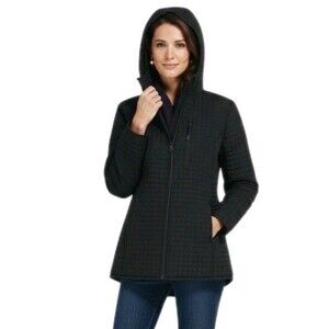 Lands End Women's Quilted Jacket Hooded Size Small Black Fully Lined Zip